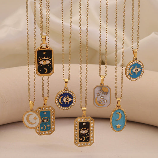 Star & Moon Evil Eye Stainless Steel Necklace