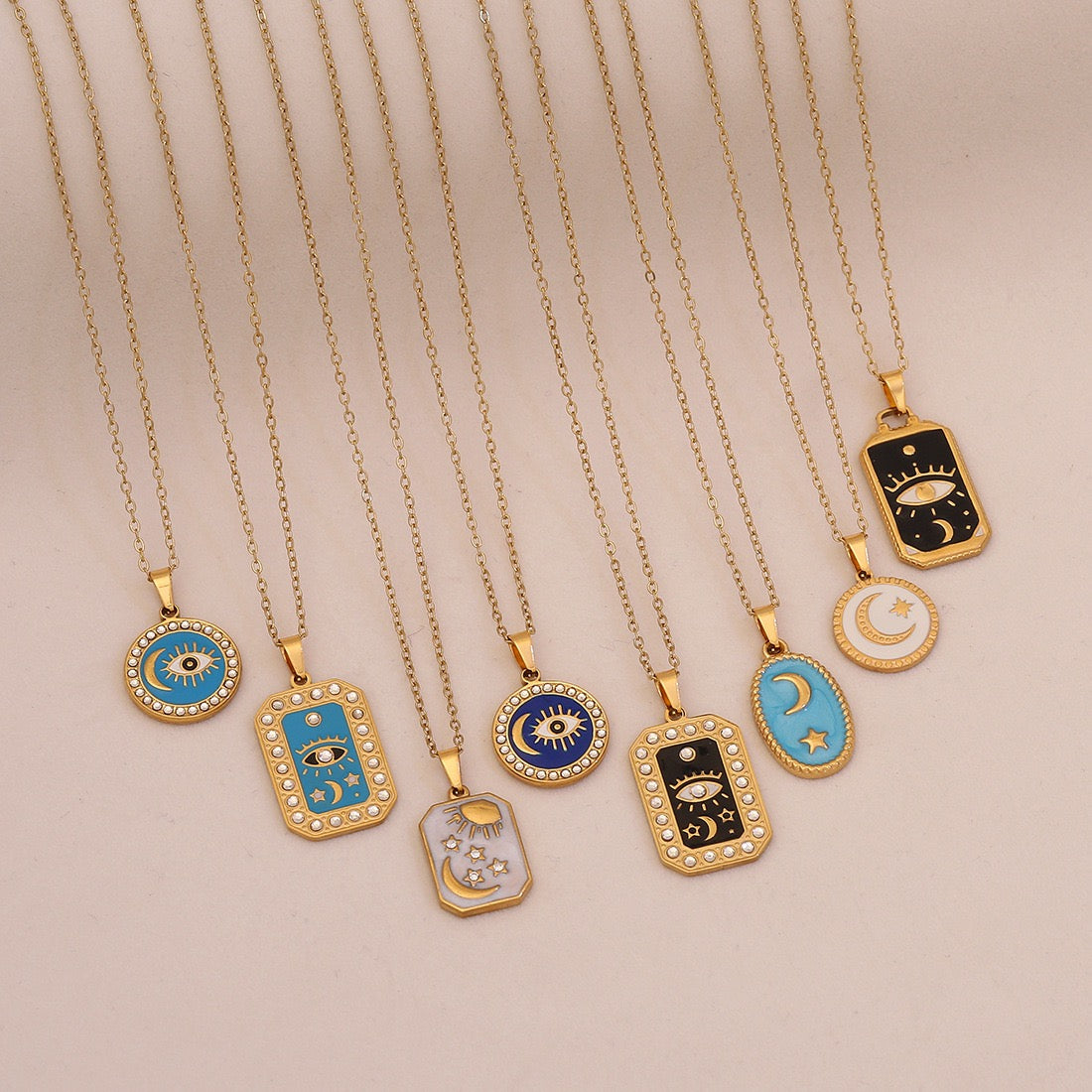 Star & Moon Evil Eye Stainless Steel Necklace