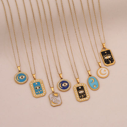 Star & Moon Evil Eye Stainless Steel Necklace