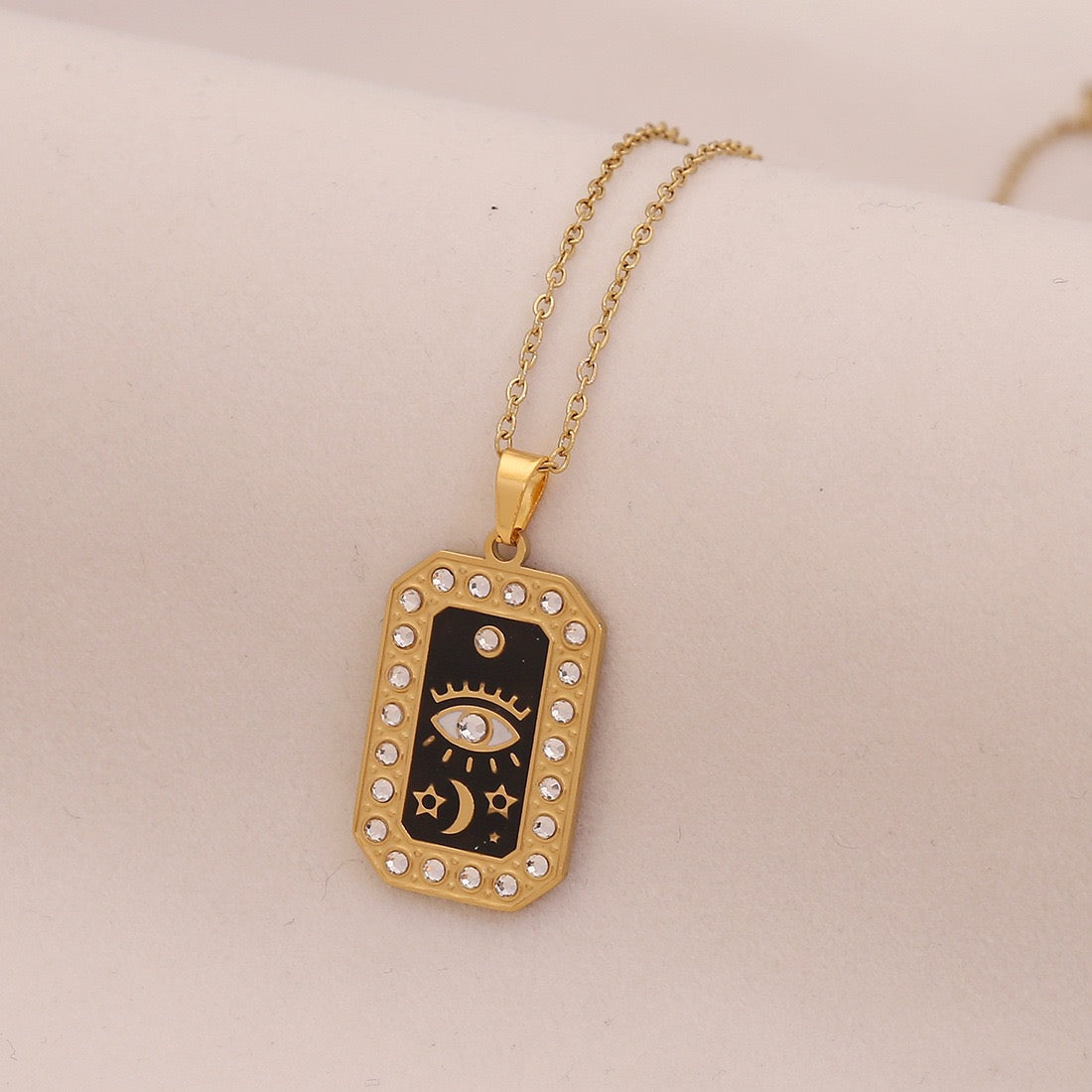 Star & Moon Evil Eye Stainless Steel Necklace