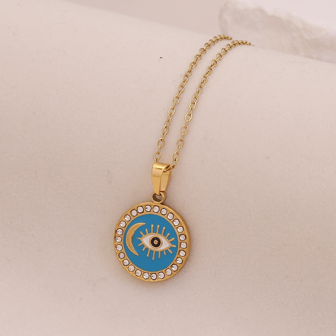 Star & Moon Evil Eye Stainless Steel Necklace