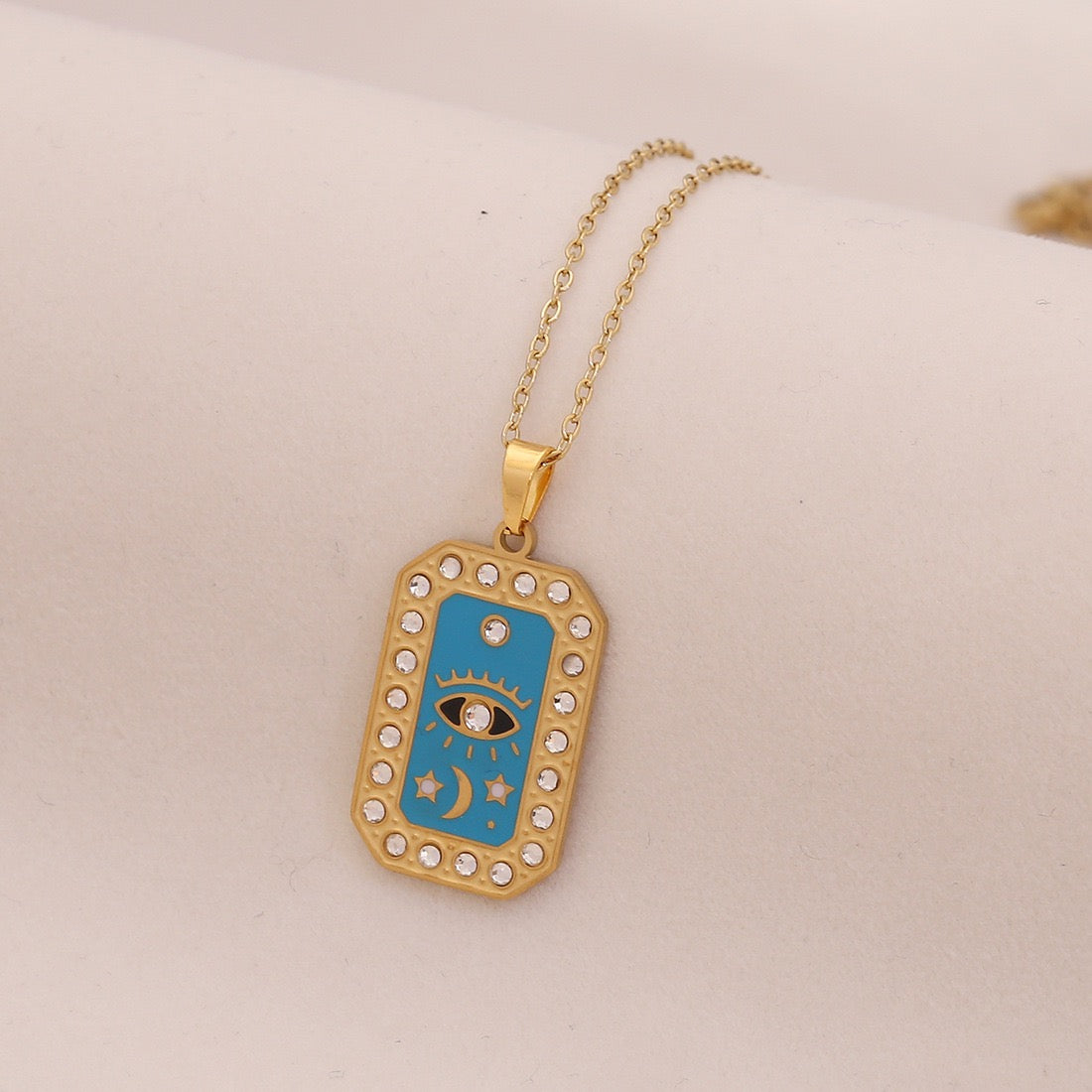 Star & Moon Evil Eye Stainless Steel Necklace