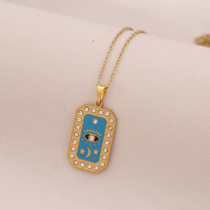 Star & Moon Evil Eye Stainless Steel Necklace