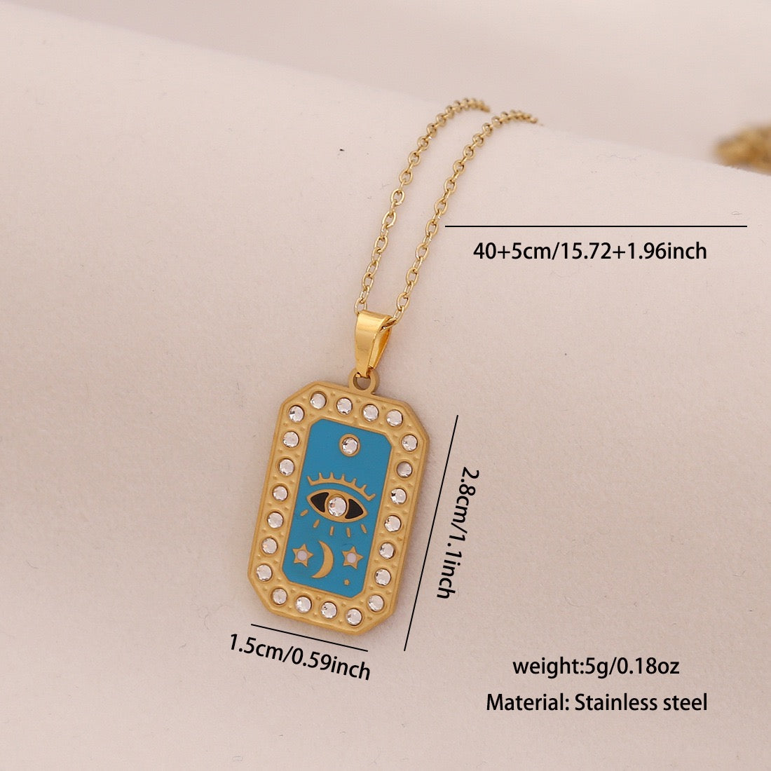 Star & Moon Evil Eye Stainless Steel Necklace