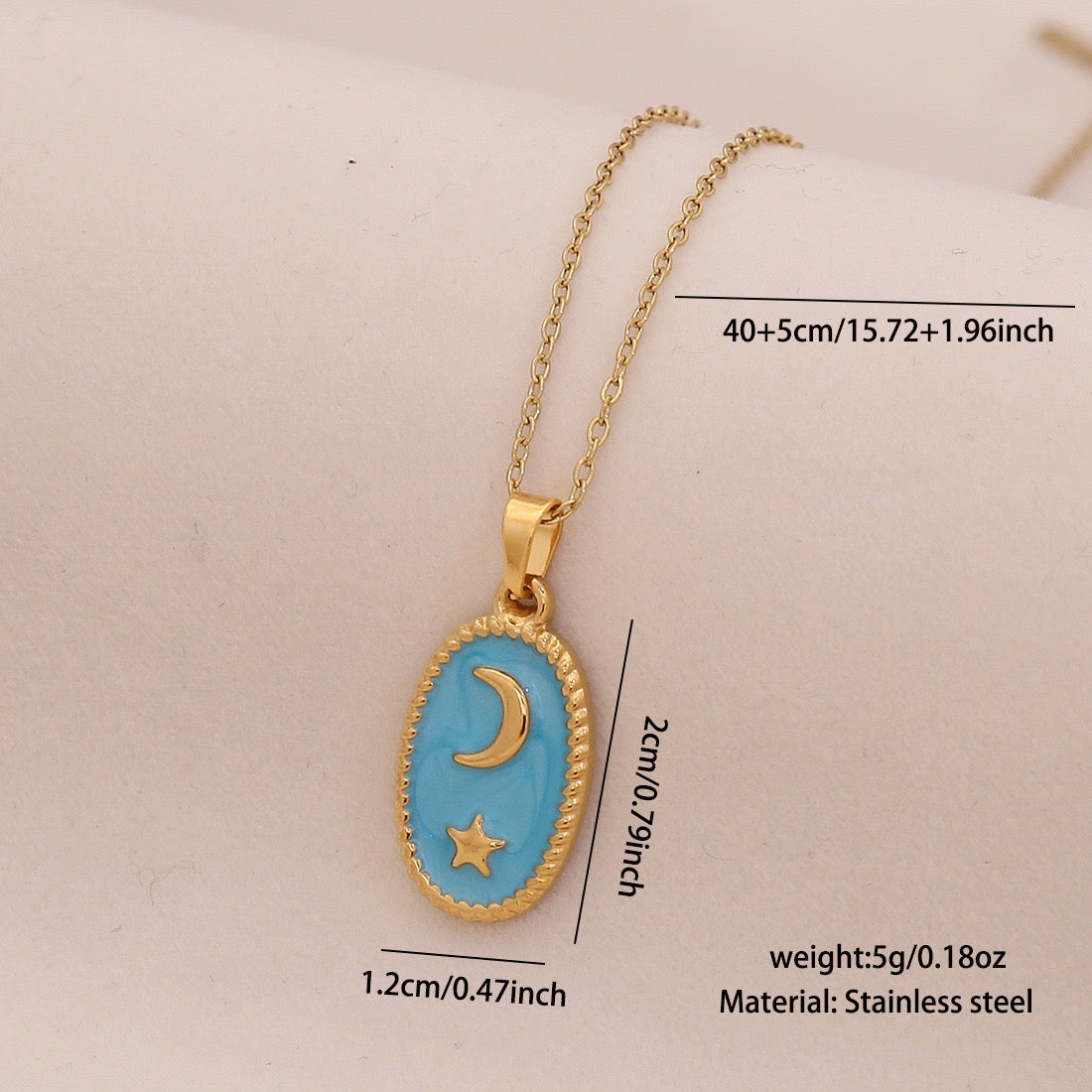 Star & Moon Evil Eye Stainless Steel Necklace