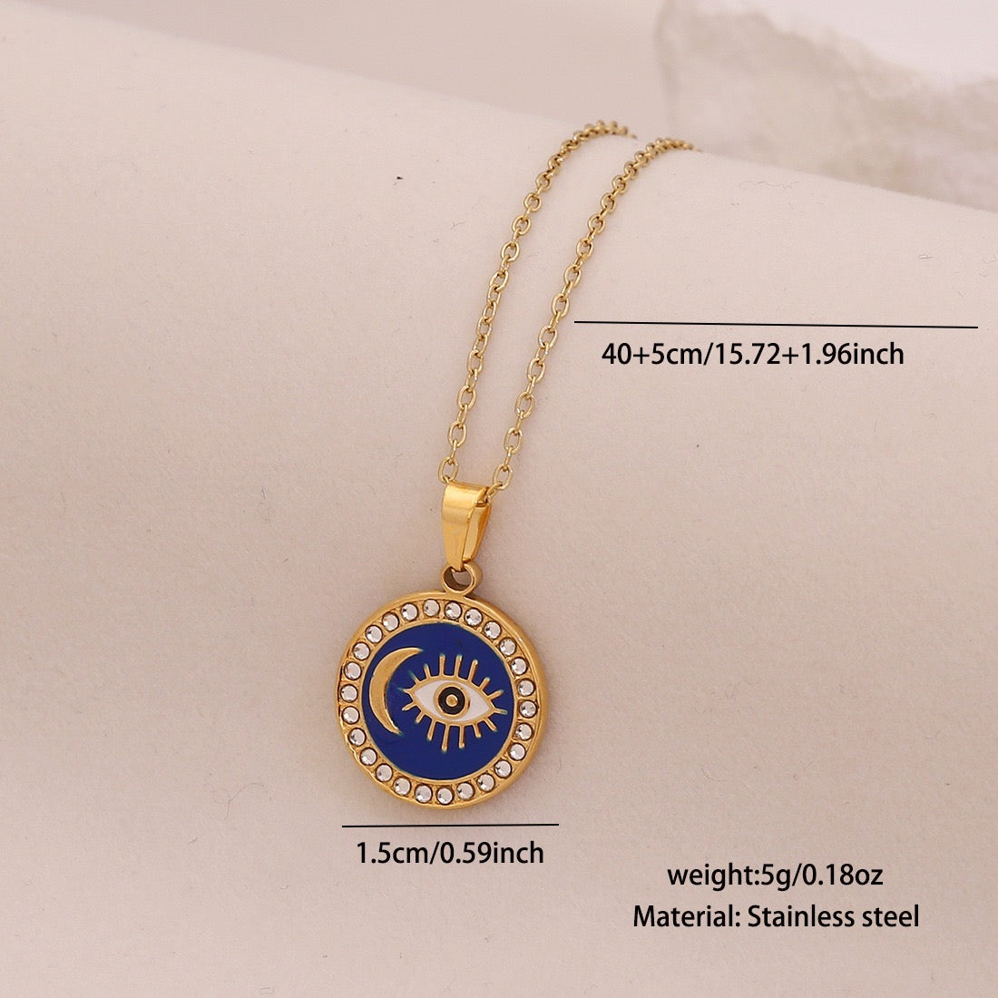Star & Moon Evil Eye Stainless Steel Necklace
