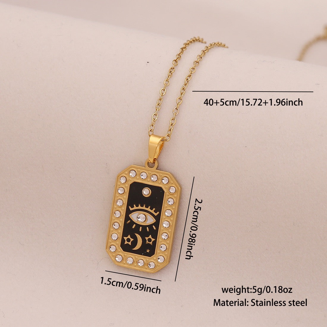 Star & Moon Evil Eye Stainless Steel Necklace