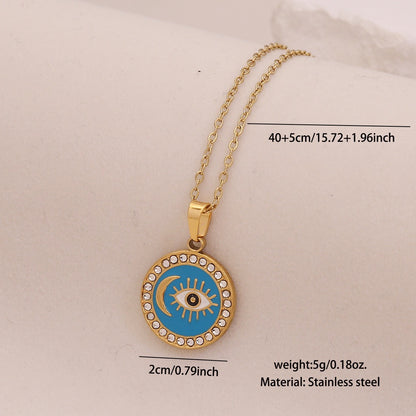 Star & Moon Evil Eye Stainless Steel Necklace