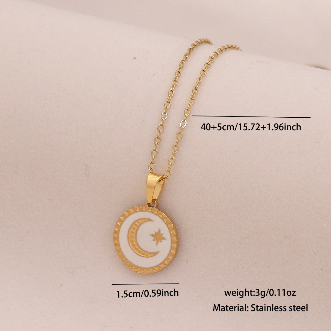 Star & Moon Evil Eye Stainless Steel Necklace