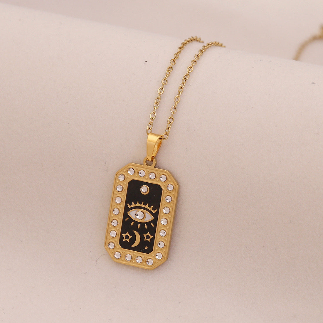 Star & Moon Evil Eye Stainless Steel Necklace