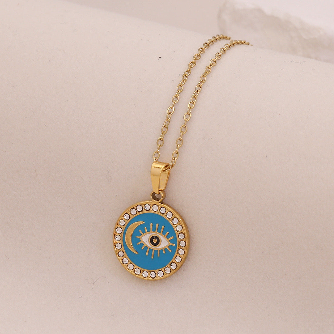 Star & Moon Evil Eye Stainless Steel Necklace