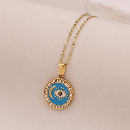 Star & Moon Evil Eye Stainless Steel Necklace