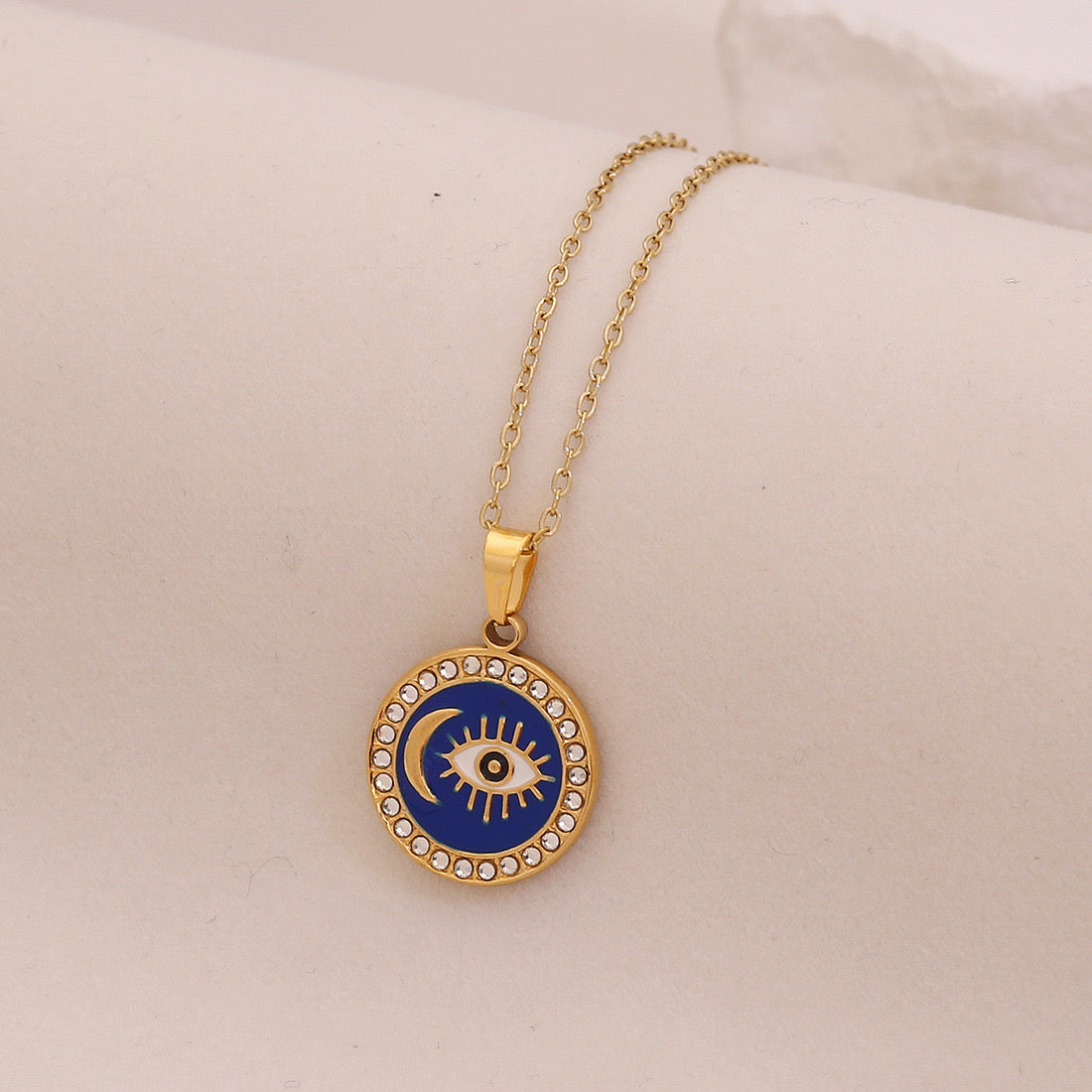 Star & Moon Evil Eye Stainless Steel Necklace