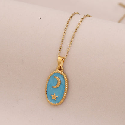 Star & Moon Evil Eye Stainless Steel Necklace