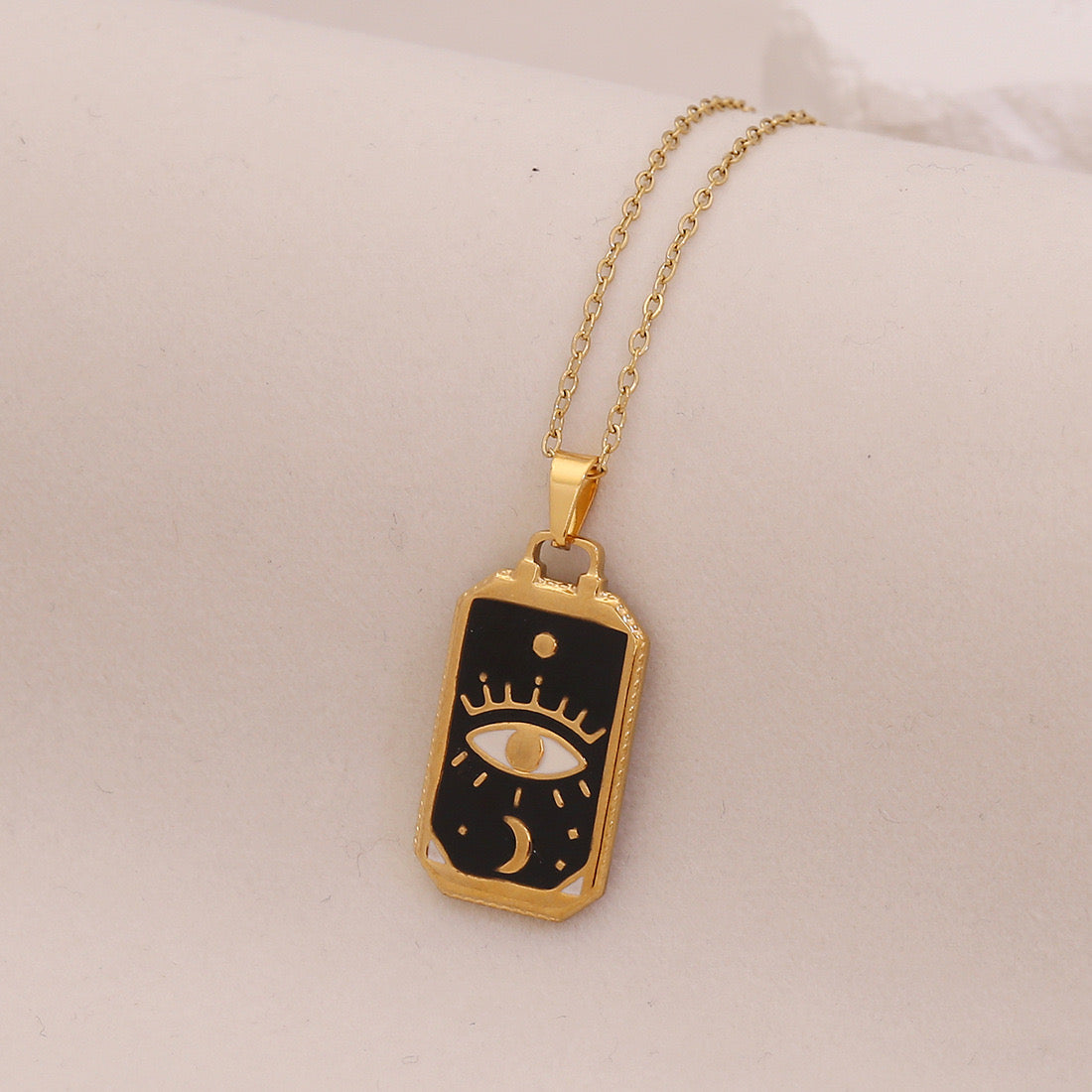 Star & Moon Evil Eye Stainless Steel Necklace