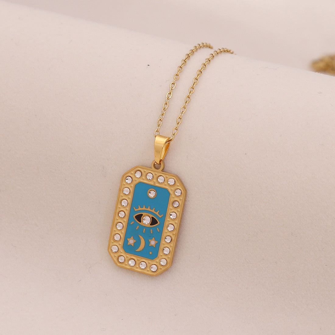 Star & Moon Evil Eye Stainless Steel Necklace