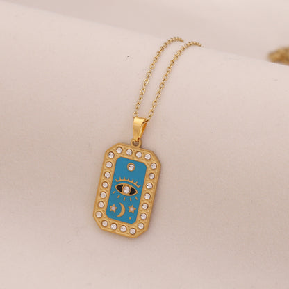 Star & Moon Evil Eye Stainless Steel Necklace