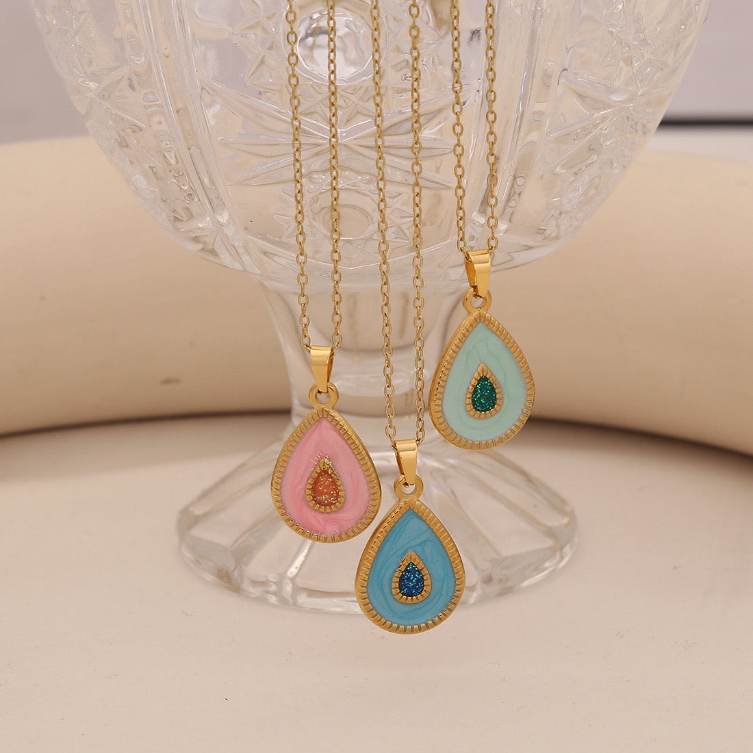 Dual-Colour Glow Water Drop Stainless Steel Necklace