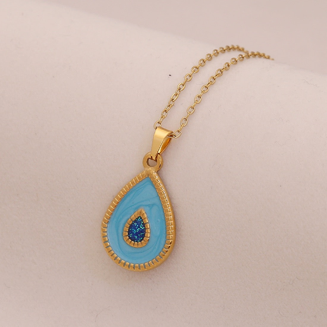 Dual-Colour Glow Water Drop Stainless Steel Necklace