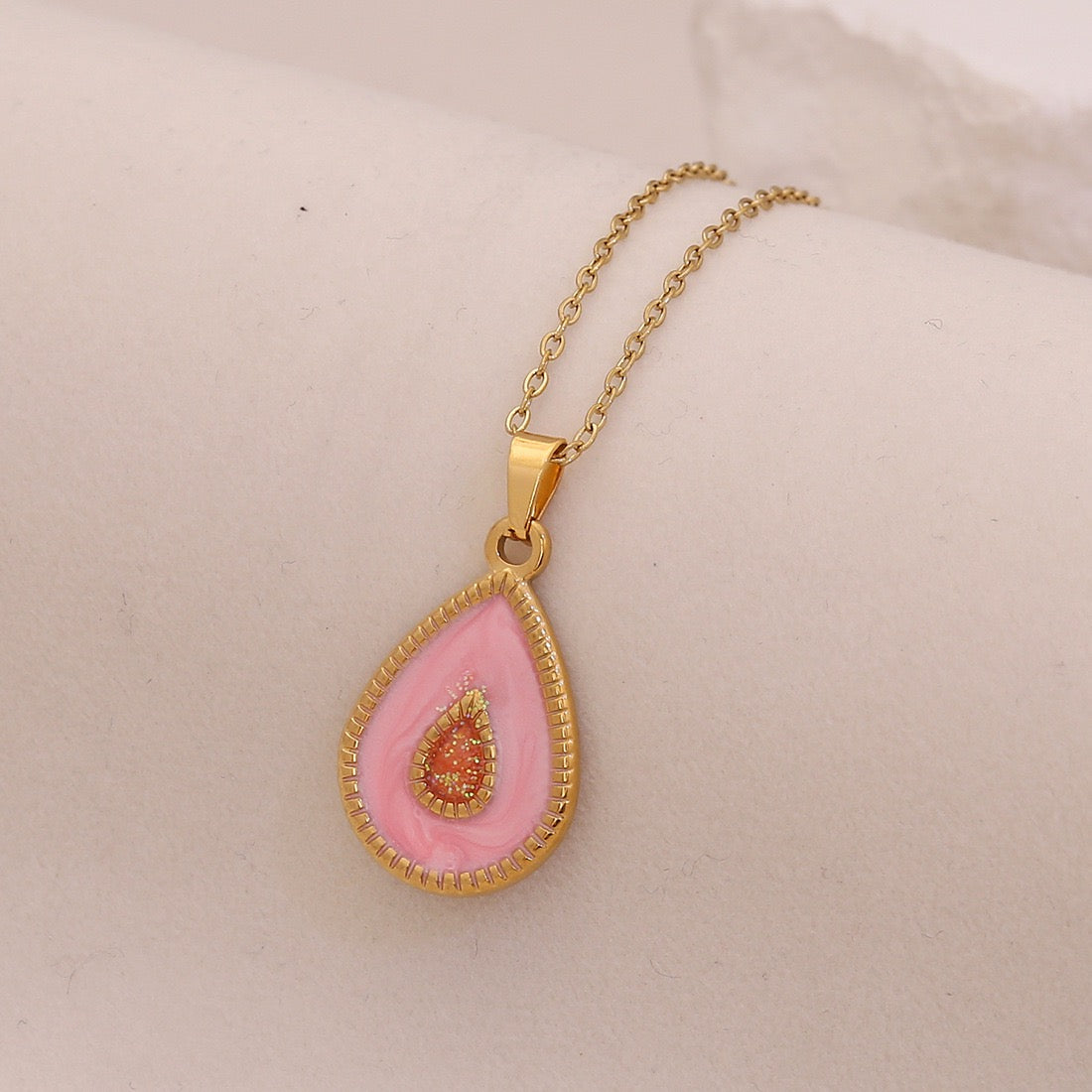 Dual-Colour Glow Water Drop Stainless Steel Necklace