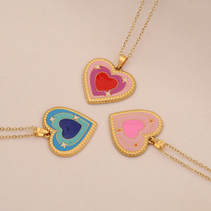 Dual-Colour Enamel Heart Stainless Steel Necklace
