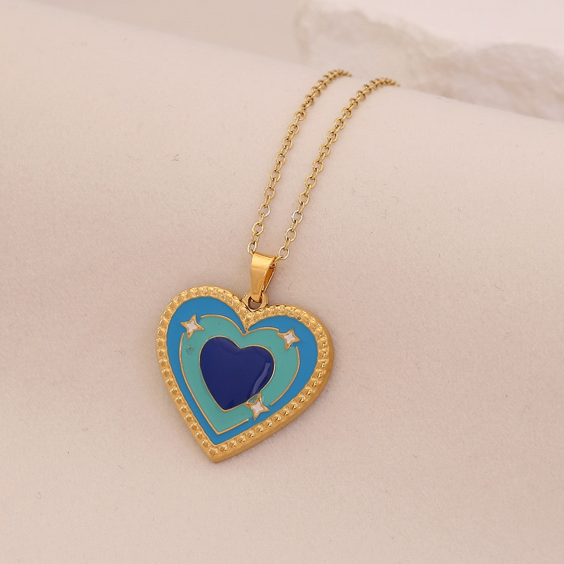Dual-Colour Enamel Heart Stainless Steel Necklace