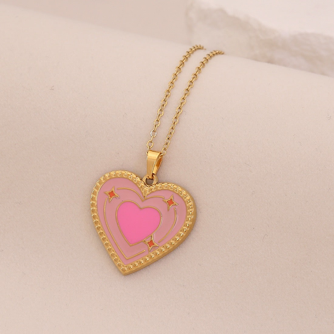 Dual-Colour Enamel Heart Stainless Steel Necklace