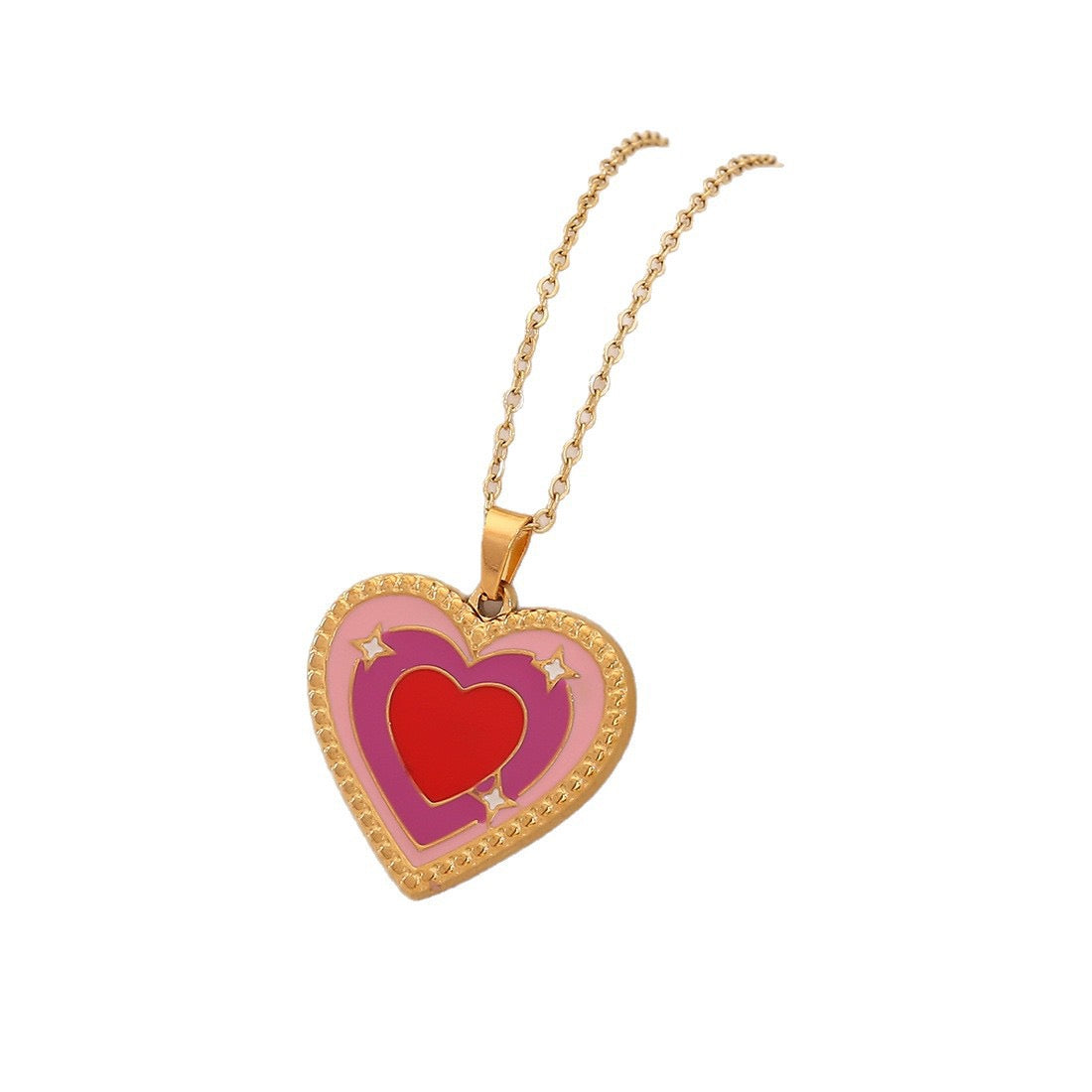 Dual-Colour Enamel Heart Stainless Steel Necklace