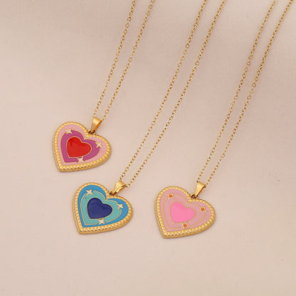 Dual-Colour Enamel Heart Stainless Steel Necklace