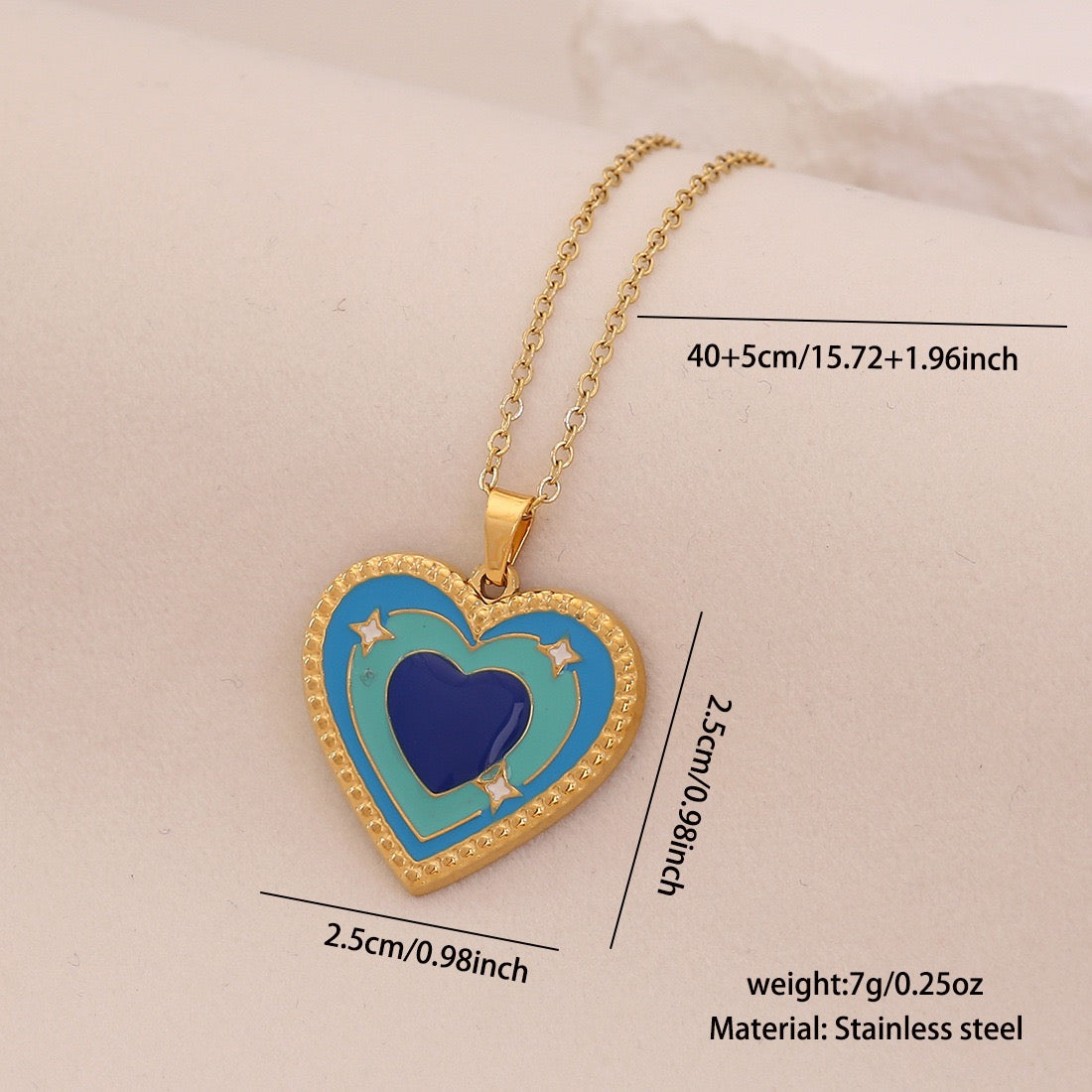 Dual-Colour Enamel Heart Stainless Steel Necklace