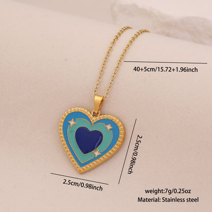 Dual-Colour Enamel Heart Stainless Steel Necklace