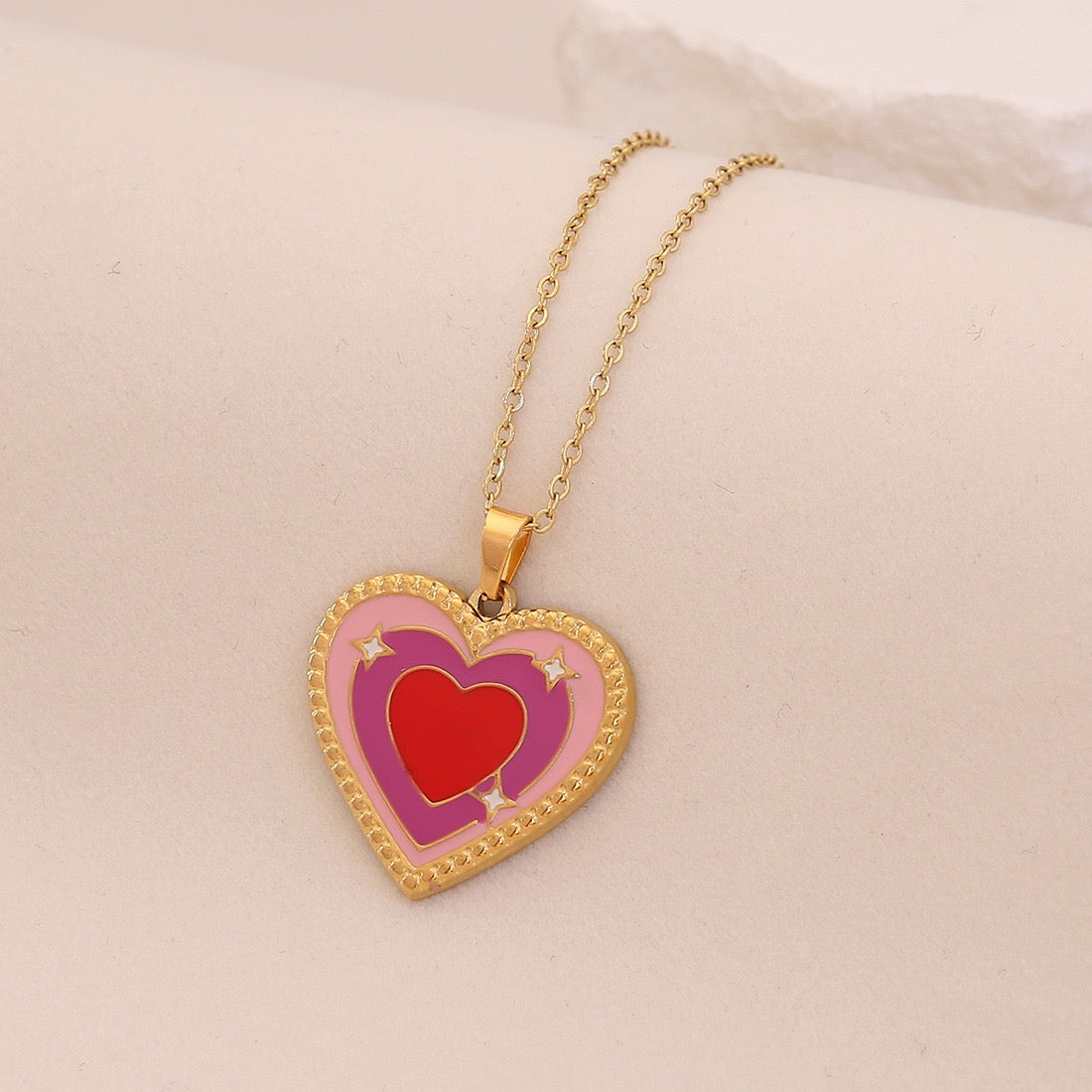 Dual-Colour Enamel Heart Stainless Steel Necklace