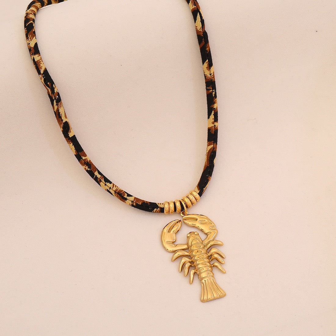 Leopard Print Braided Rope Necklace with Heart, Sun & Butterfly Pendants