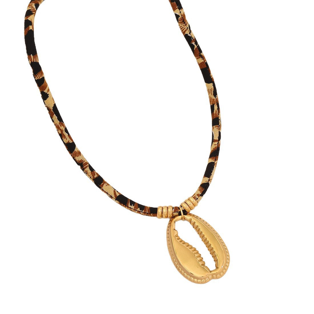 Leopard Print Braided Rope Necklace with Heart, Sun & Butterfly Pendants