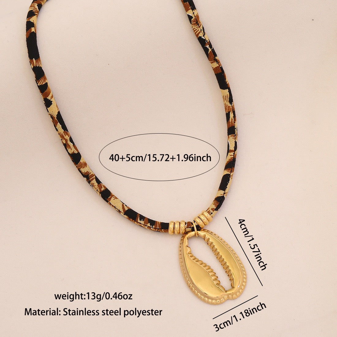 Leopard Print Braided Rope Necklace with Heart, Sun & Butterfly Pendants