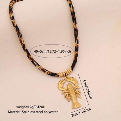 Leopard Print Braided Rope Necklace with Heart, Sun & Butterfly Pendants
