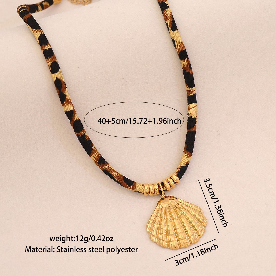 Leopard Print Braided Rope Necklace with Heart, Sun & Butterfly Pendants