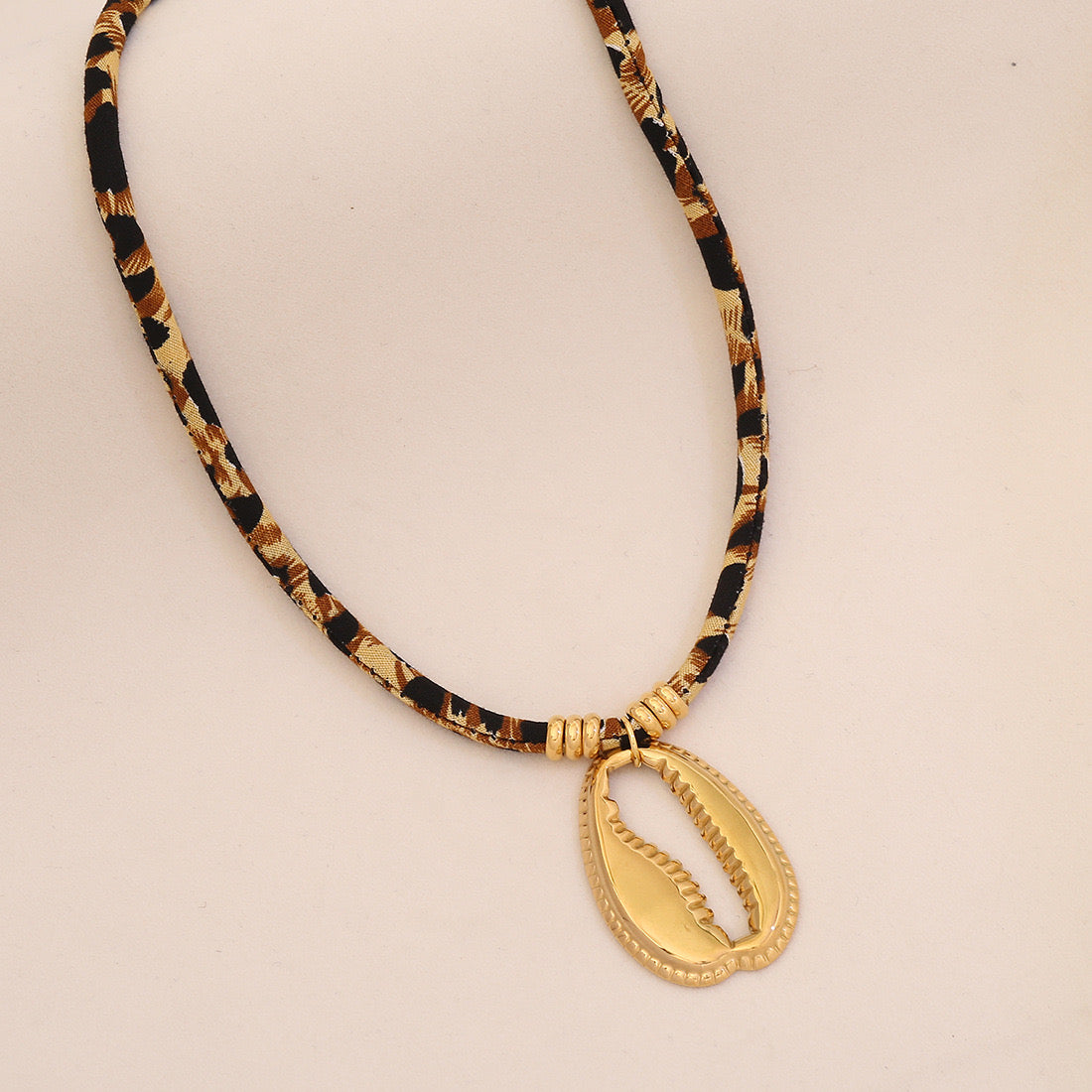 Leopard Print Braided Rope Necklace with Heart, Sun & Butterfly Pendants