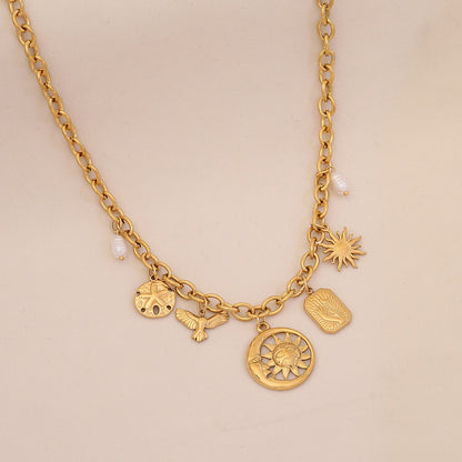 Gold-Plated Sun, Moon, Gemstone & Pearl Pendant Necklace