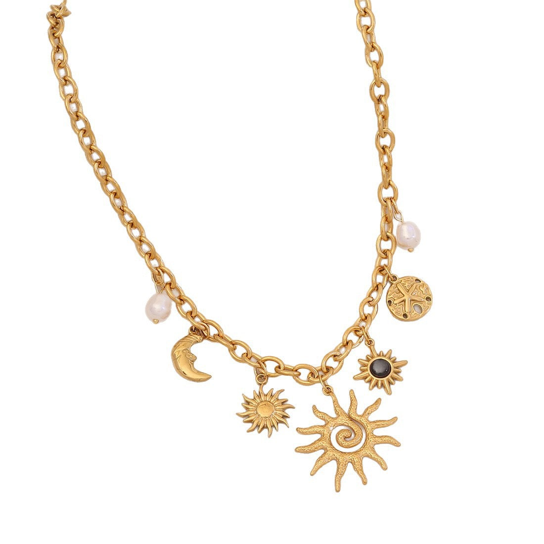 Gold-Plated Sun, Moon, Gemstone & Pearl Pendant Necklace