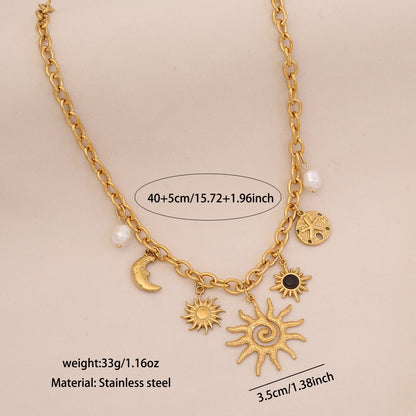 Gold-Plated Sun, Moon, Gemstone & Pearl Pendant Necklace
