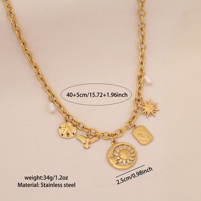 Gold-Plated Sun, Moon, Gemstone & Pearl Pendant Necklace