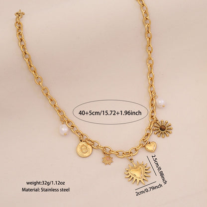 Gold-Plated Sun, Moon, Gemstone & Pearl Pendant Necklace