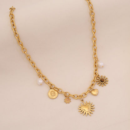 Gold-Plated Sun, Moon, Gemstone & Pearl Pendant Necklace
