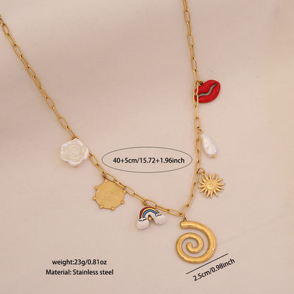 Red Chilli Pepper Heart & Faux Pearl Stainless Steel Necklace