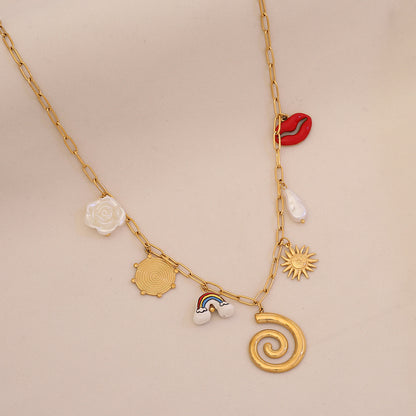 Red Chilli Pepper Heart & Faux Pearl Stainless Steel Necklace