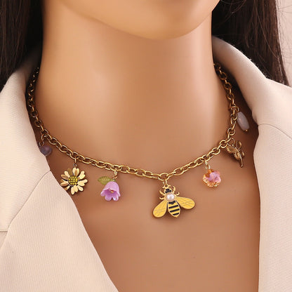 Bee, Butterfly & Daisy Stainless Steel Ladybug Necklace