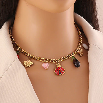 Bee, Butterfly & Daisy Stainless Steel Ladybug Necklace