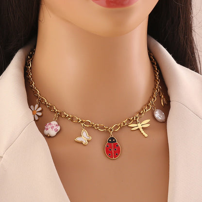 Bee, Butterfly & Daisy Stainless Steel Ladybug Necklace