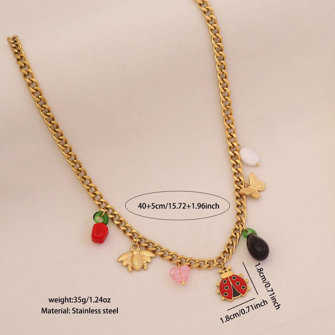 Bee, Butterfly & Daisy Stainless Steel Ladybug Necklace